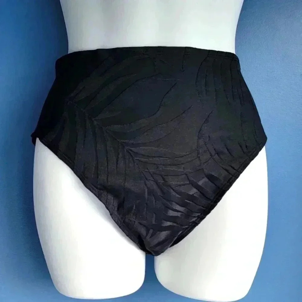 NWT Sessa Vintage Glam Black Tropical Textured Slimming Bikini Bottom Size 16